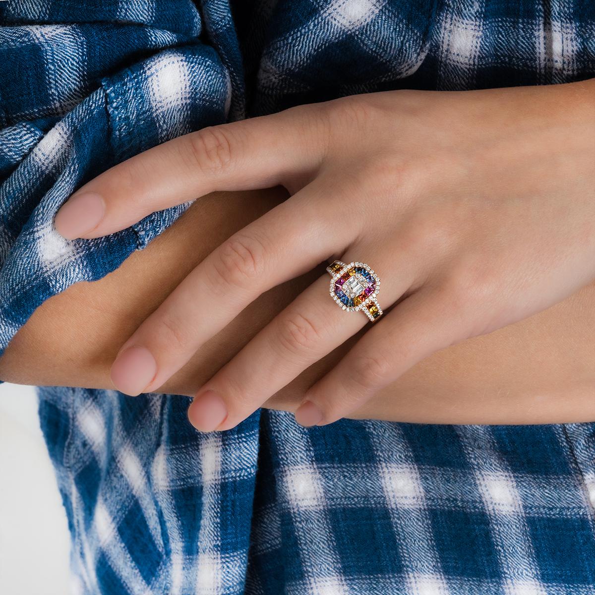Women's Rose Gold Multi-Coloured Sapphire & Diamond Ring