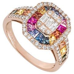 Rose Gold Multi-Coloured Sapphire & Diamond Ring