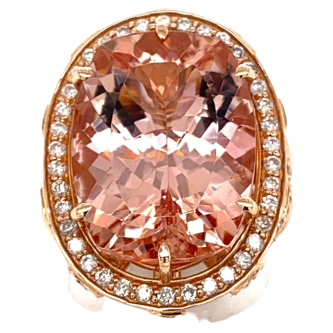 Rose Gold Natural 17.96Ct Morganite Long Cushion Shaped Mesmerzing Cocktail Ring For Sale