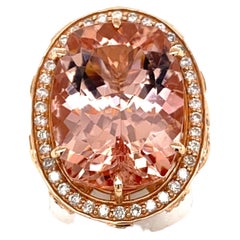 Bague cocktail en or rose et morganite naturelle de 17,96 carats en forme de coussin envoûtante