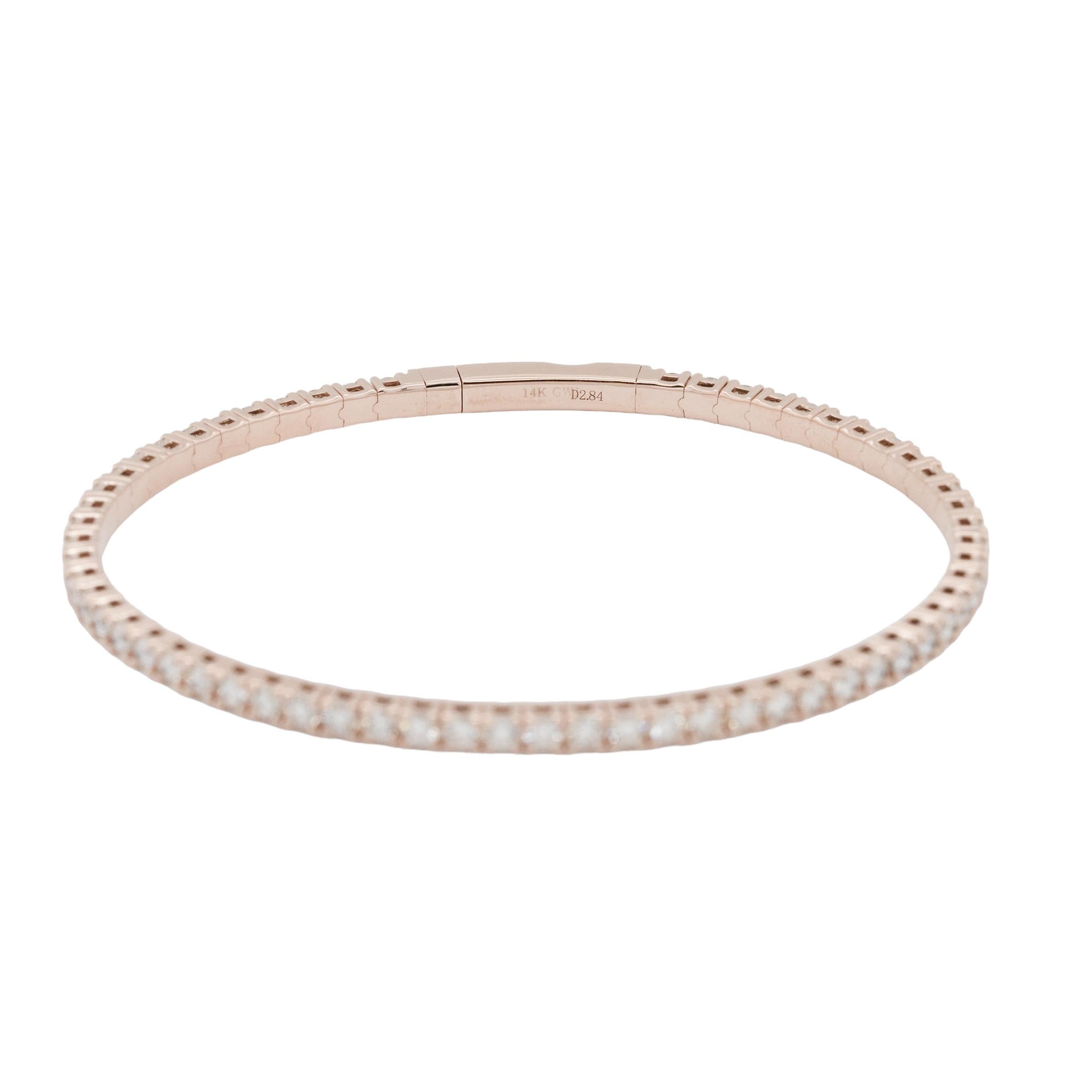 Brazalete elástico estilo tenis con diamantes naturales en oro rosa Corte redondo en venta