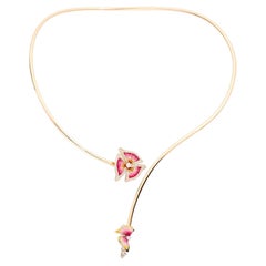 Rose Gold Necklace Hand Decorated with Micromosaic and White Diamonds