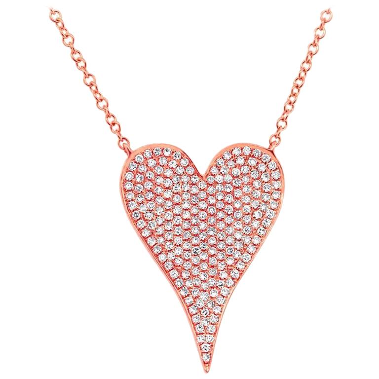 Rose Gold Necklace Heart Shape Diamond Pendant For Sale at 1stDibs
