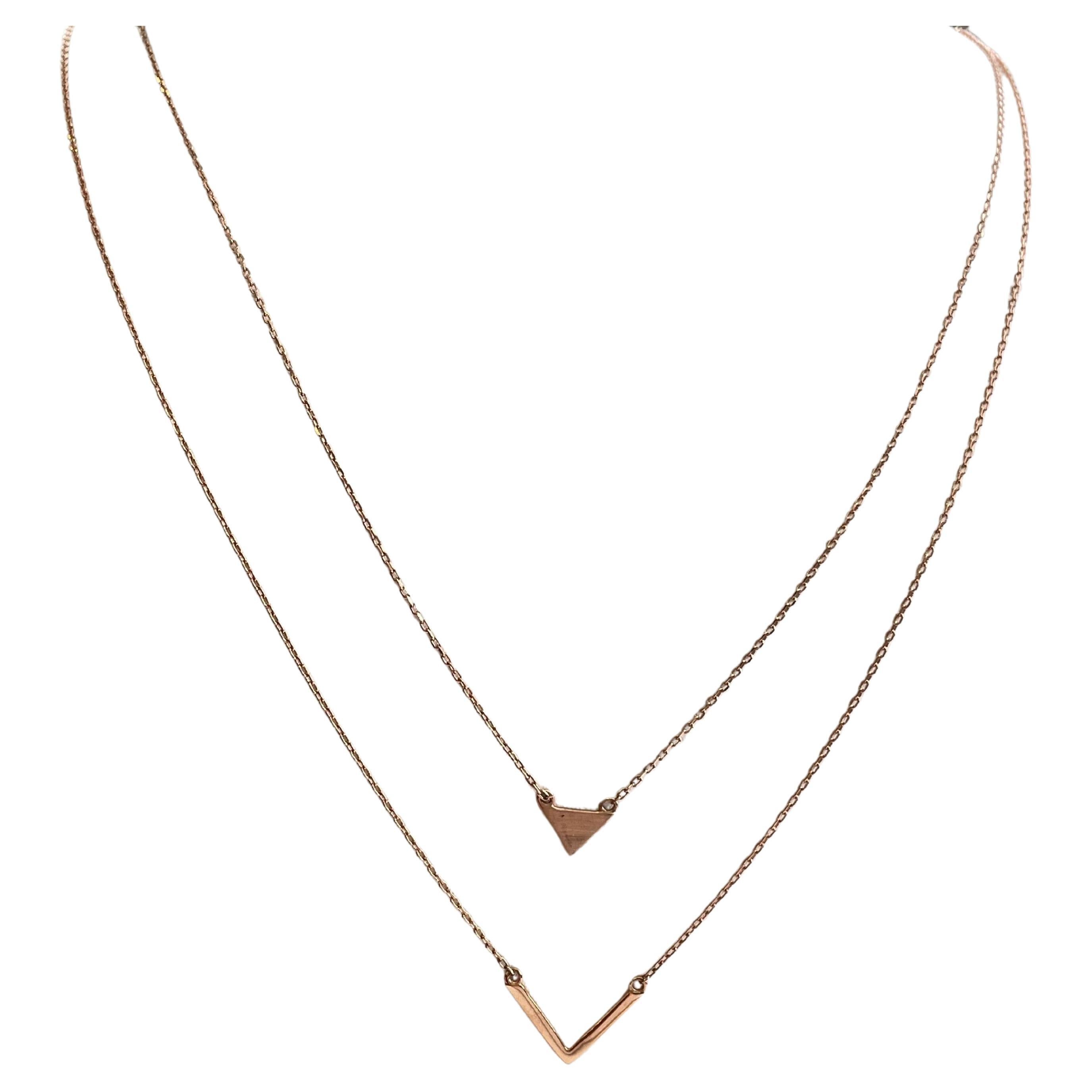 Rose Gold Necklace Set, Errow Necklaces set, 14K Rose Gold Delicate Necklace set For Sale