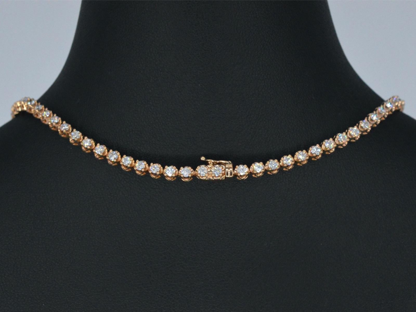 Women's Rose Gold Necklace with 107 Brilliant Cut Diamonds For Sale