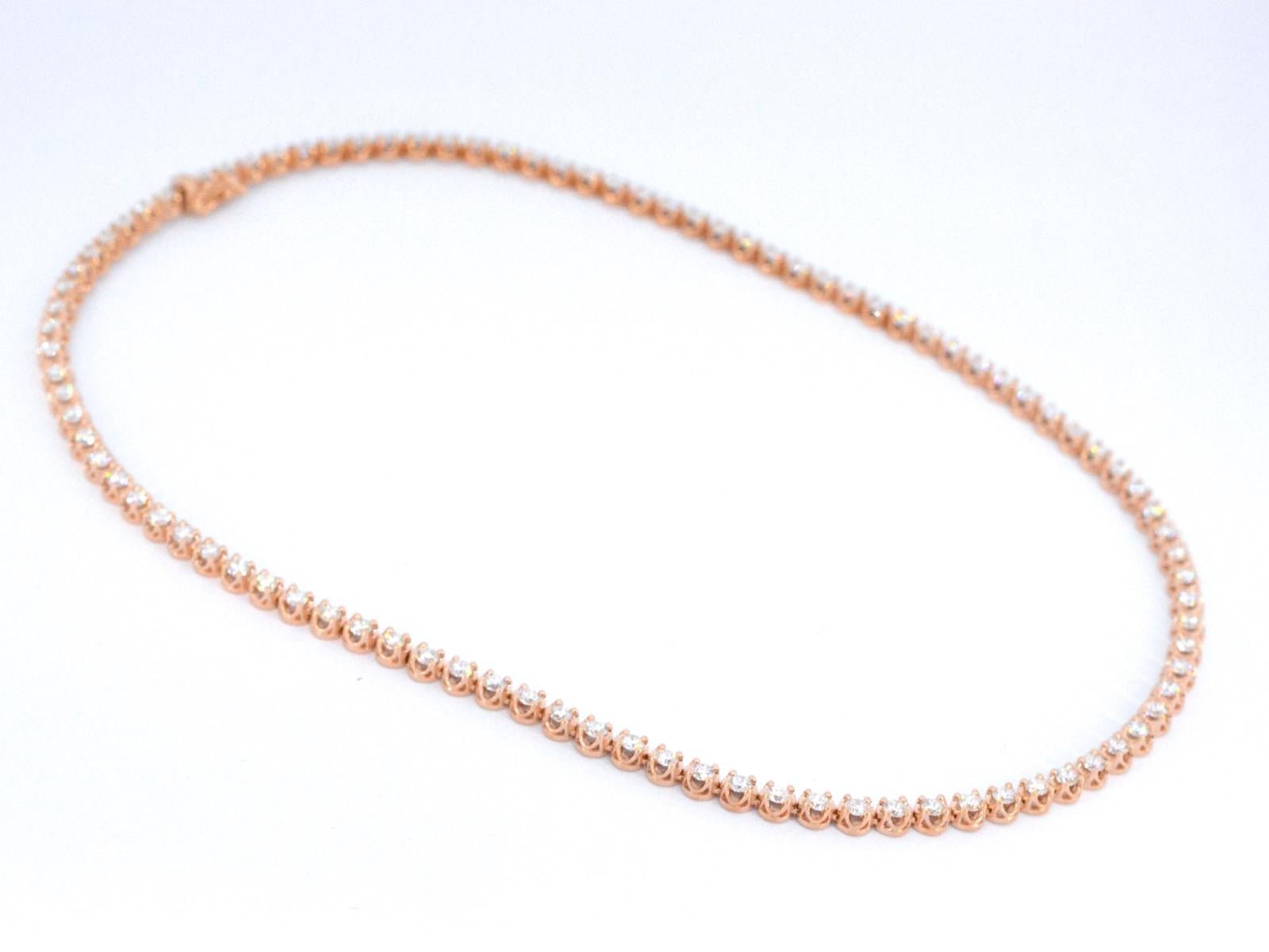 Rose Gold Necklace with 107 Brilliant Cut Diamonds For Sale