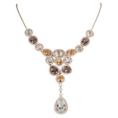 Rose Gold Necklace with Faceted Colored Gemstones and Diamond Pendant