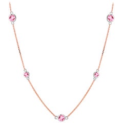 Rose Gold  Pendant Necklace with Nine Pink Sapphire Bezel Set Weighing 3 Carat