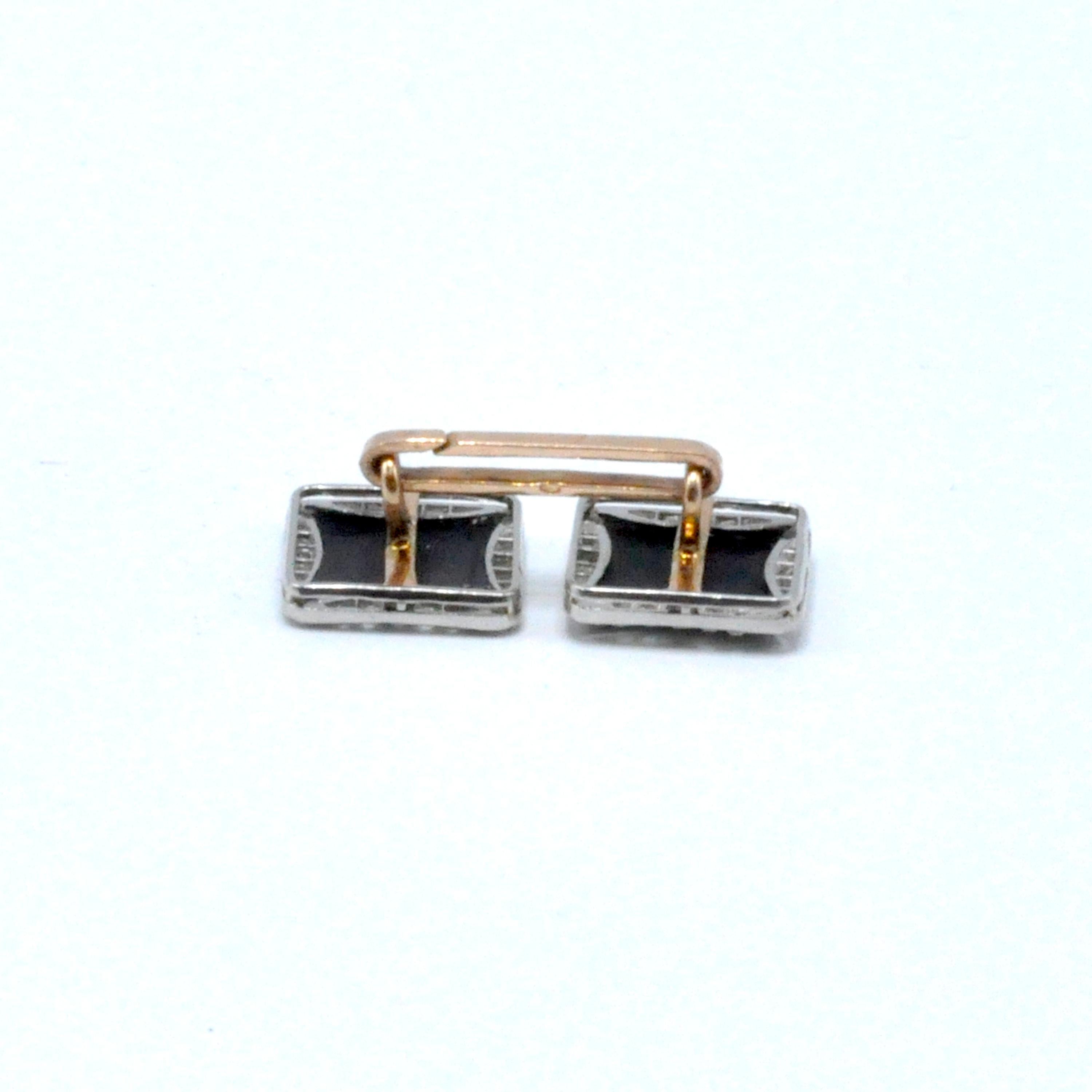 Rose Gold Onyx and Diamond Cufflinks In Good Condition In Dallas, TX
