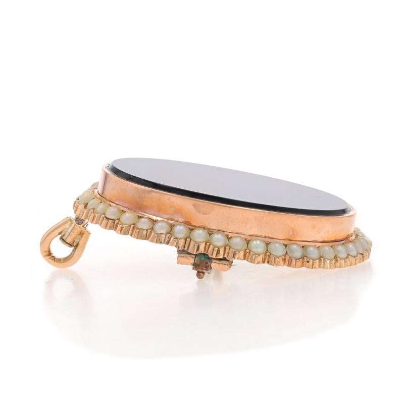 Taglio a rosa Spilla/Pendente con lutto vittoriano in oro rosa e perle d'onice - spilla antica 14k in vendita