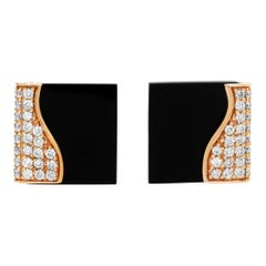 Vintage Rose gold onyx square cufflinks with pave diamonds