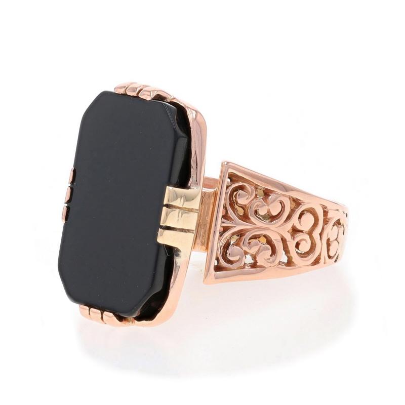 Anello solitario vittoriano in oro rosa con onice - 10k Scrollwork Antique In condizioni ottime in vendita a Greensboro, NC