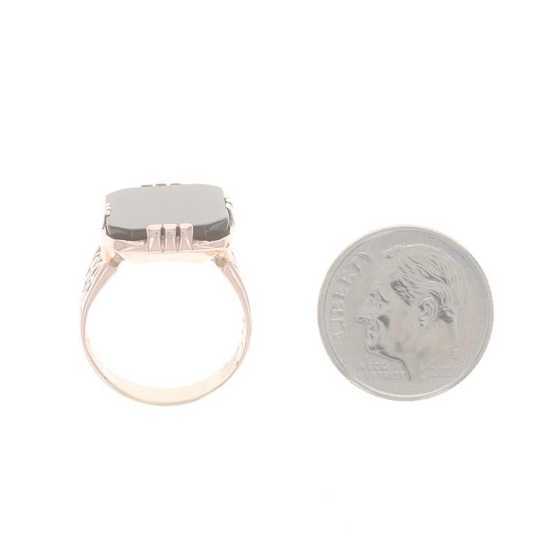 Anello solitario vittoriano in oro rosa con onice - 10k Scrollwork Antique in vendita 1