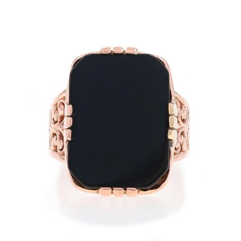 Anillo Solitario Cóctel Victoriano Ónix Oro Rosa - 10k Scrollwork Antique