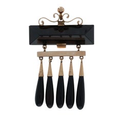 Rose Gold Onyx Victorian Dangle Brooch Brooch - 14k Antique Pin