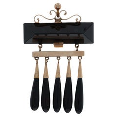 Rose Gold Onyx Victorian Dangle Brooch Brooch - 14k Antique Pin