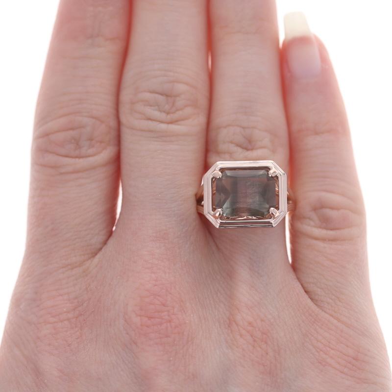 Size: 7
Sizing Fee: Up 1 size for $75 or Down 1 size for $75
Note: The re-sizing process will fade the ring's stamps.

Metal Content: 14k Rose Gold

Stone Information
Natural Oregon Sunstone
Carat(s): 4.23ct
Cut: Barrel Cut Top with Emerald Cut