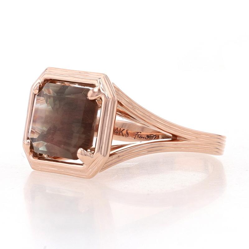 Rose Gold Oregon Sunstone Cocktail Solitaire Ring - 14k 4.23ct Copper Schiller In Excellent Condition For Sale In Greensboro, NC