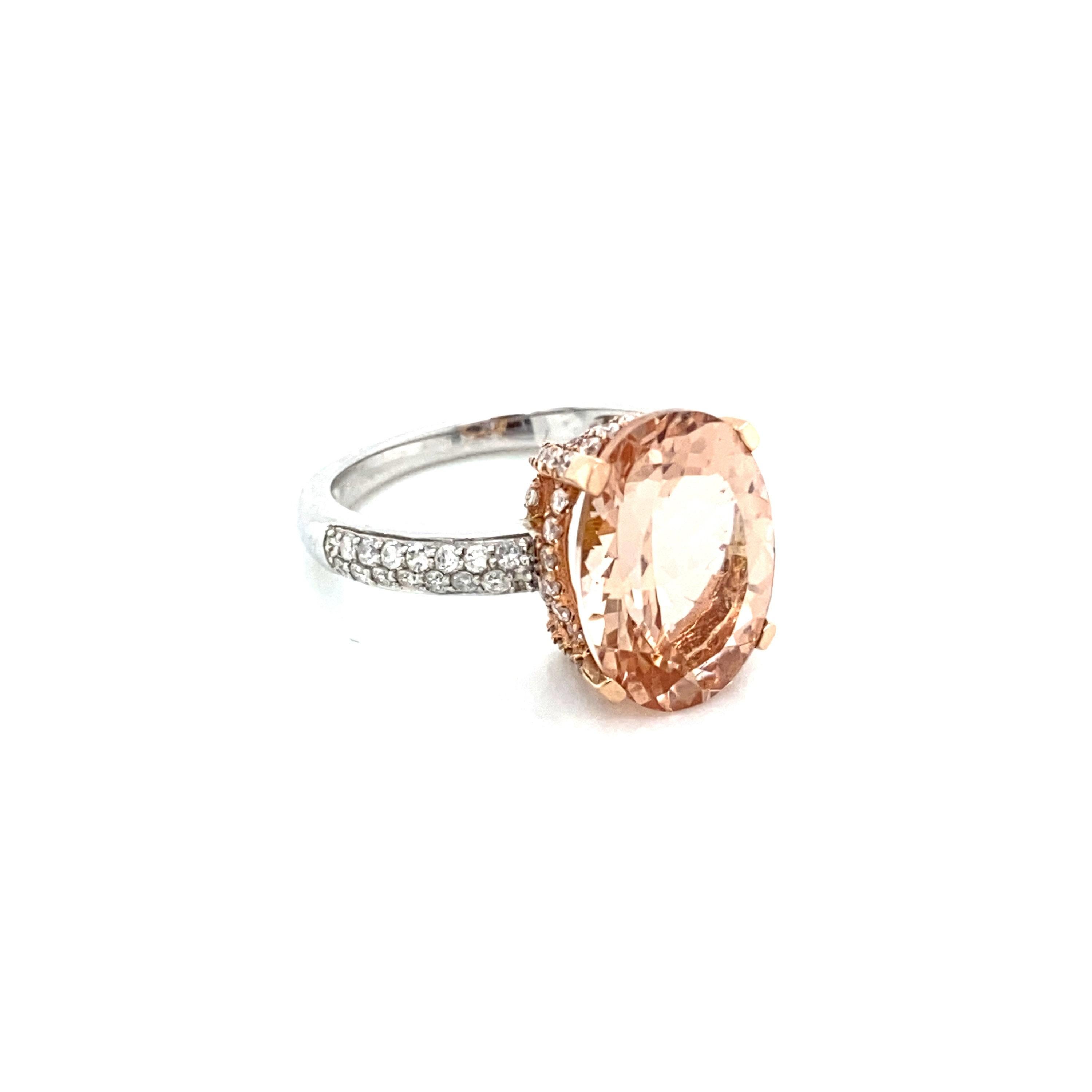 Oval Cut Rose Gold Oval 5.51 Ct Morganite and Diamond Royal Ring For Sale