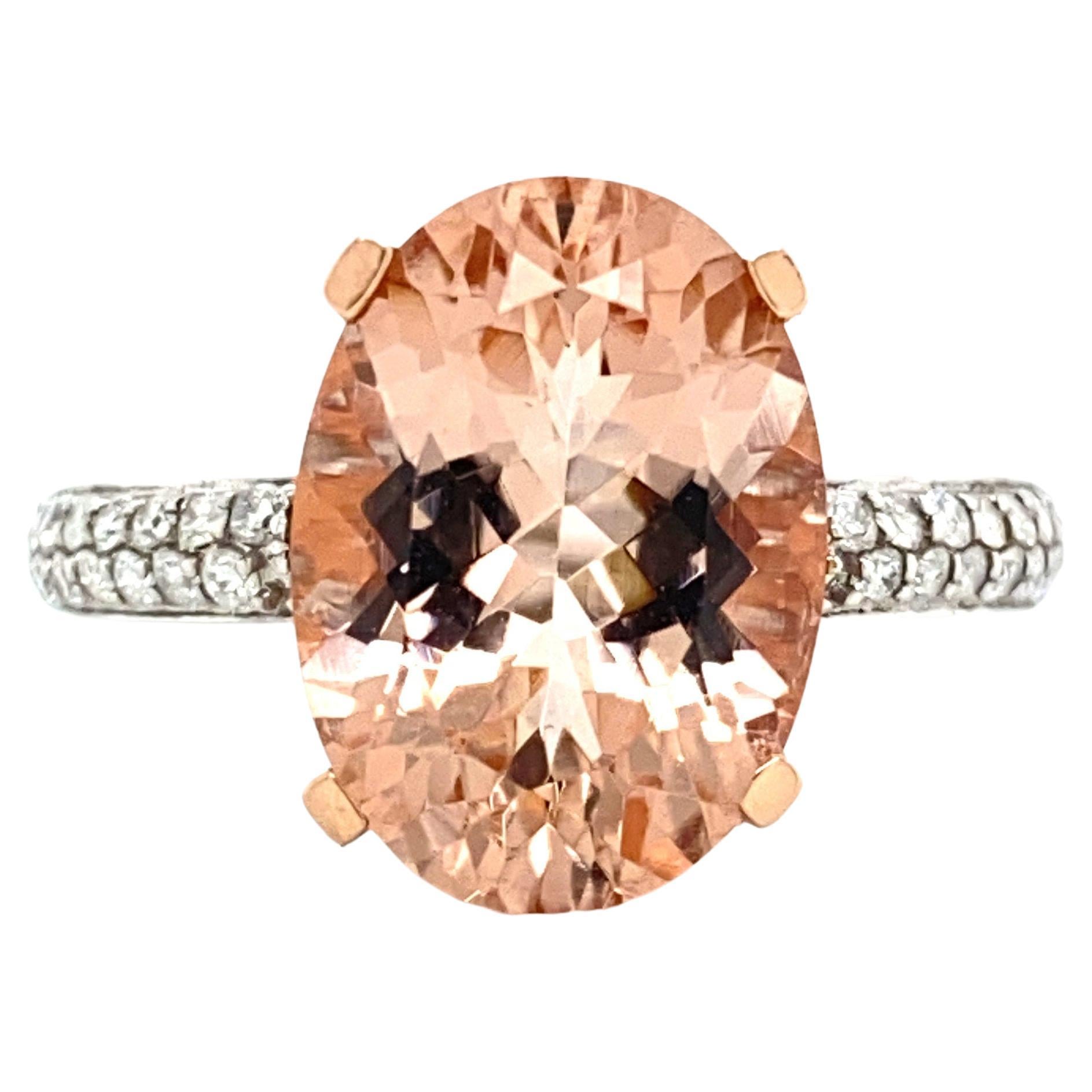 Rose Gold Oval 5.51 Ct Morganite and Diamond Royal Ring For Sale