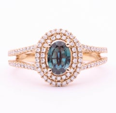 Rose Gold Oval Alexandrite and Diamond Ring 0.58 Carat