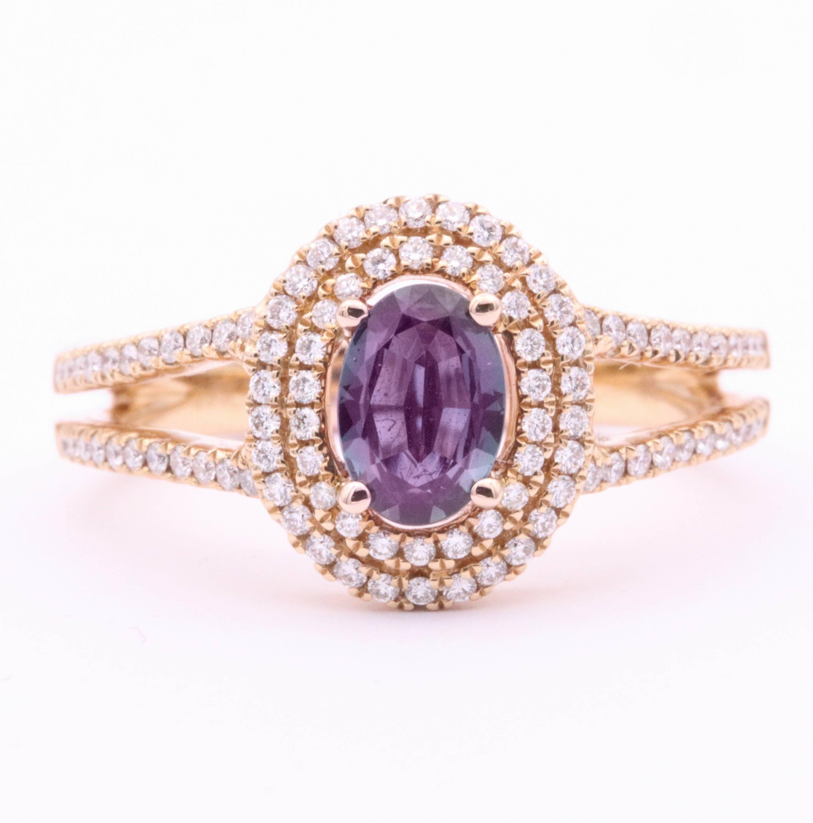 Contemporary Rose Gold Oval Alexandrite and Diamond Ring 0.58 Carat