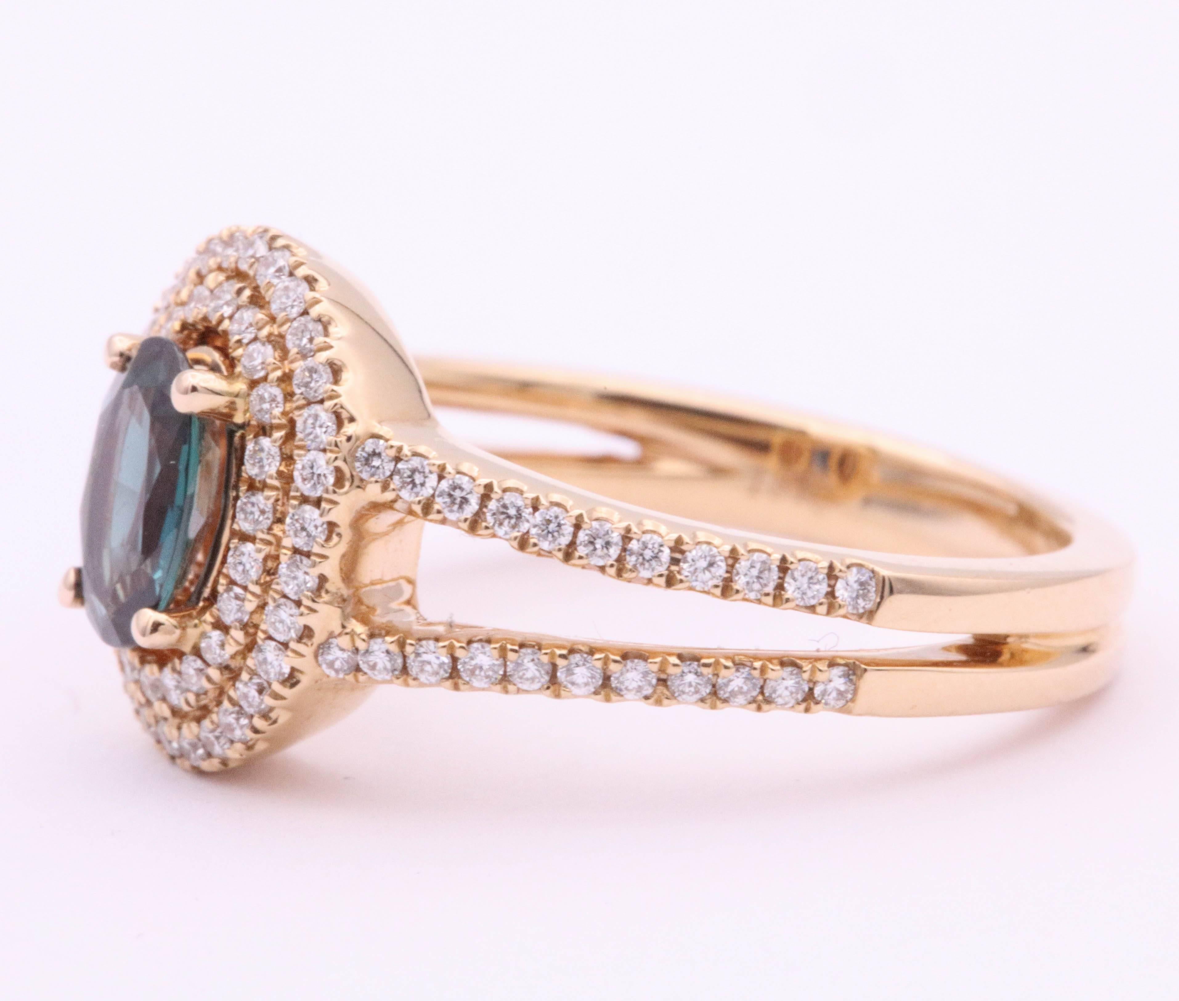 Oval Cut Rose Gold Oval Alexandrite and Diamond Ring 0.58 Carat