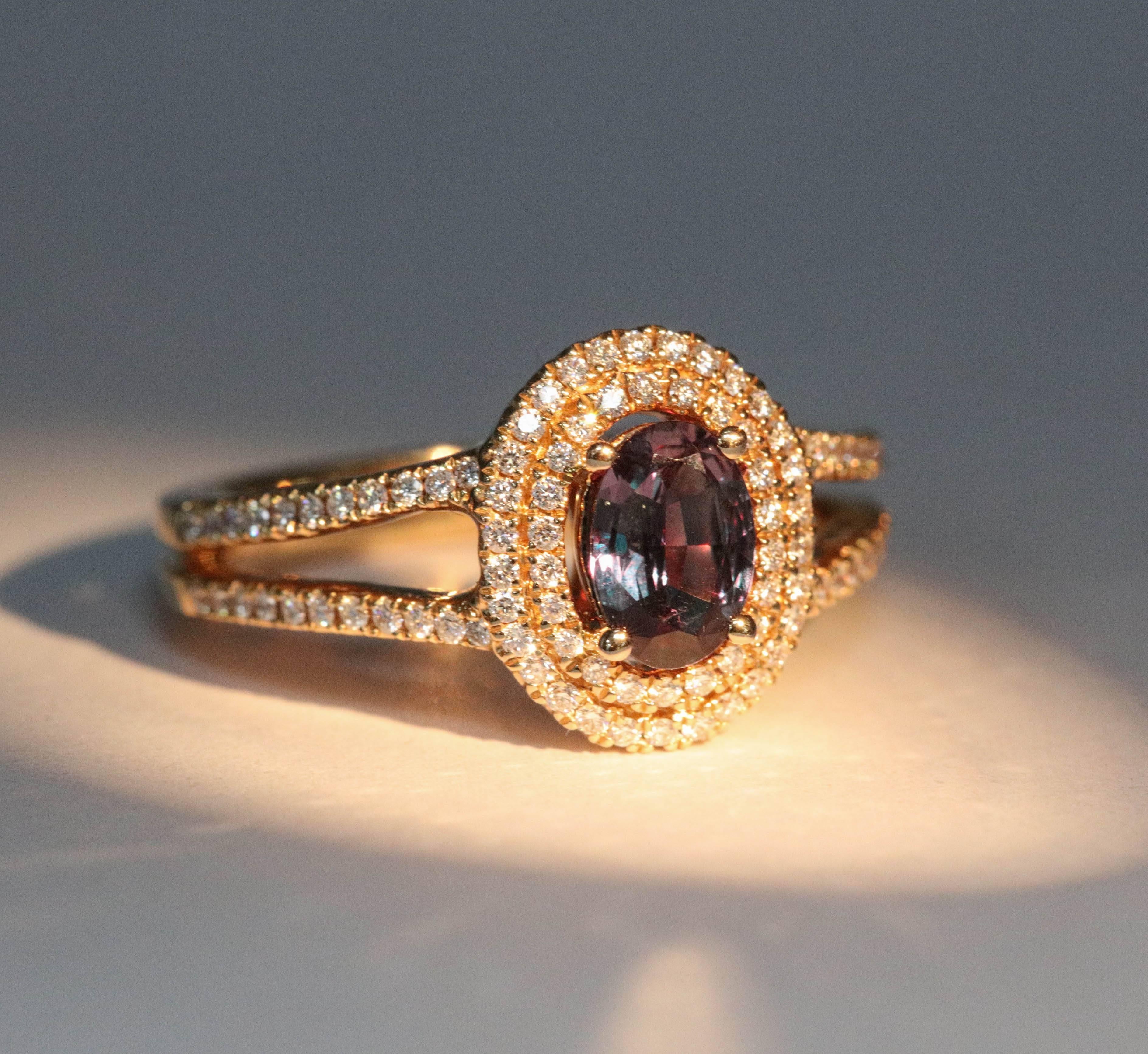 Rose Gold Oval Alexandrite and Diamond Ring 0.58 Carat 2
