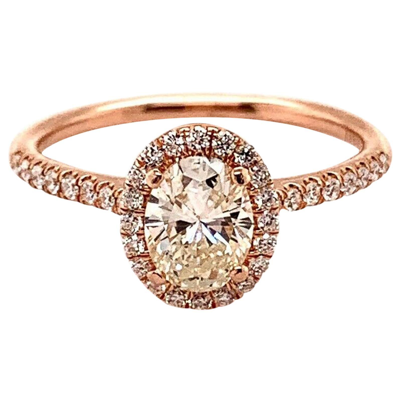 Rose Gold Oval Diamond Halo Engagement Ring 1.04 Carat GIA