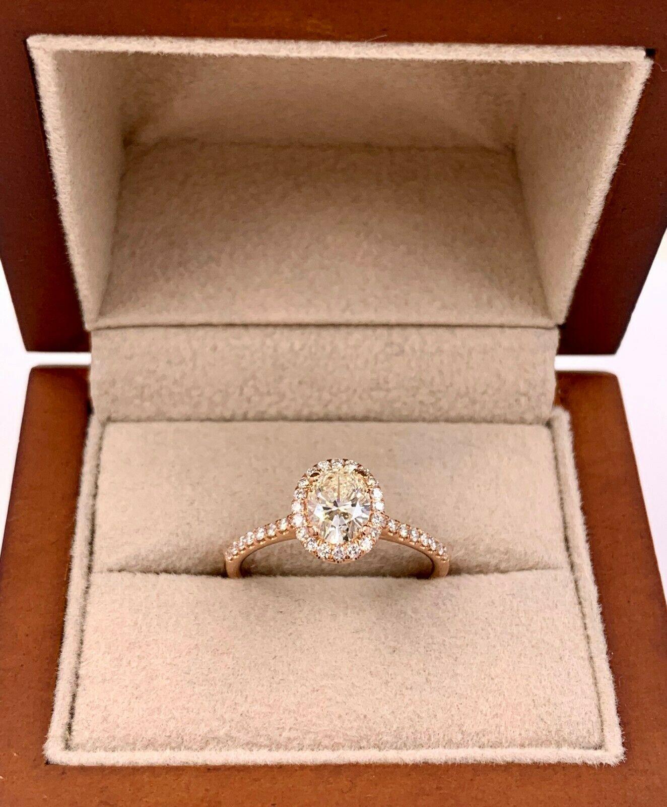 Rose Gold Oval Diamond Halo Engagement Ring 1.04 Carat GIA 2