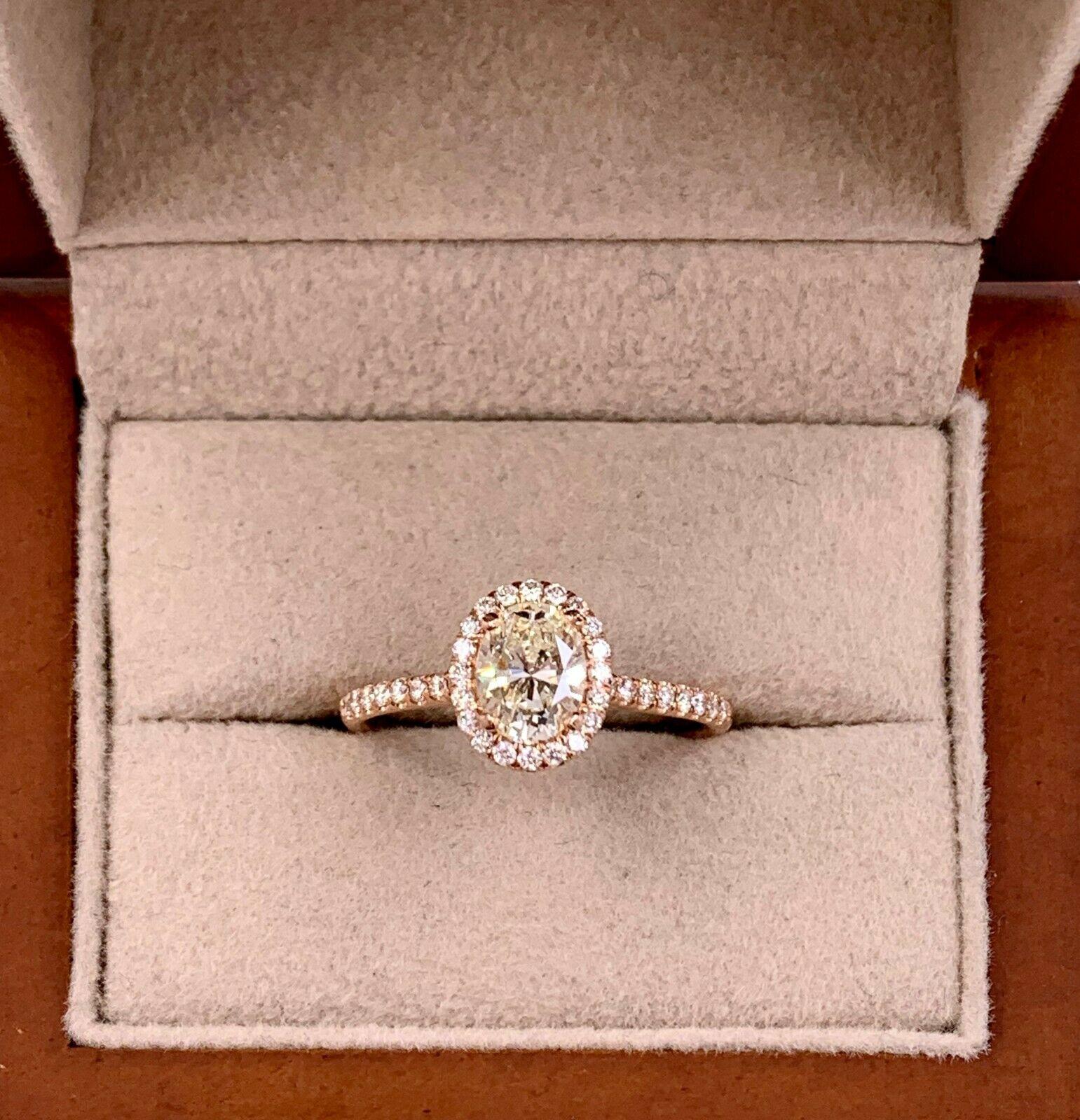 Rose Gold Oval Diamond Halo Engagement Ring 1.04 Carat GIA 1