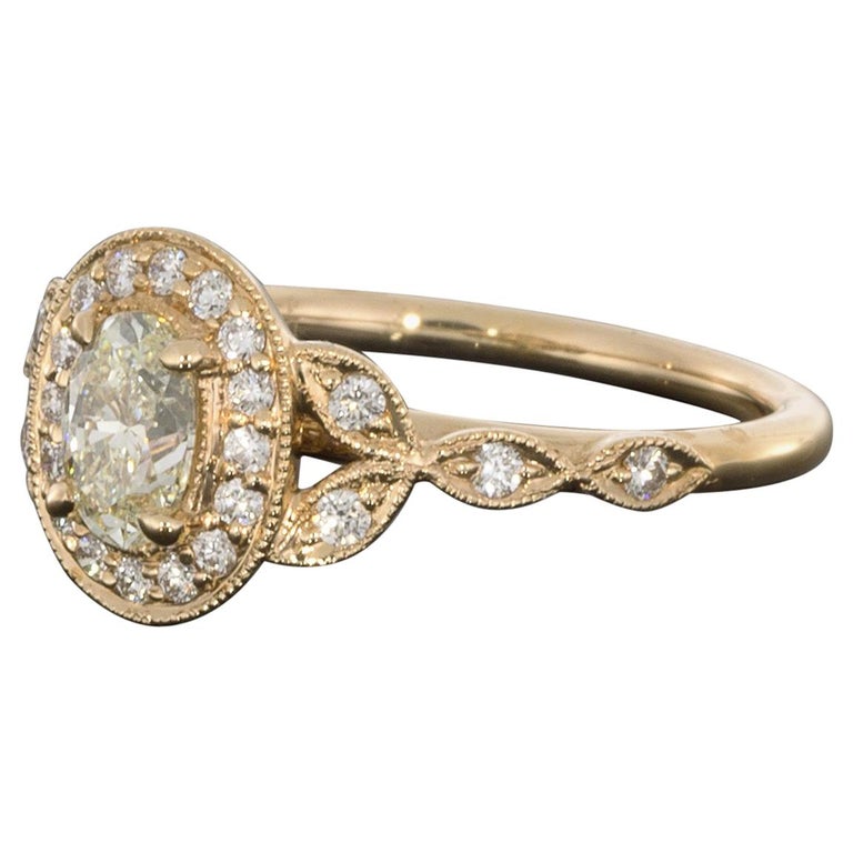 Rose Gold Oval Diamond Vintage Inspired Halo Engagement Ring at 1stDibs