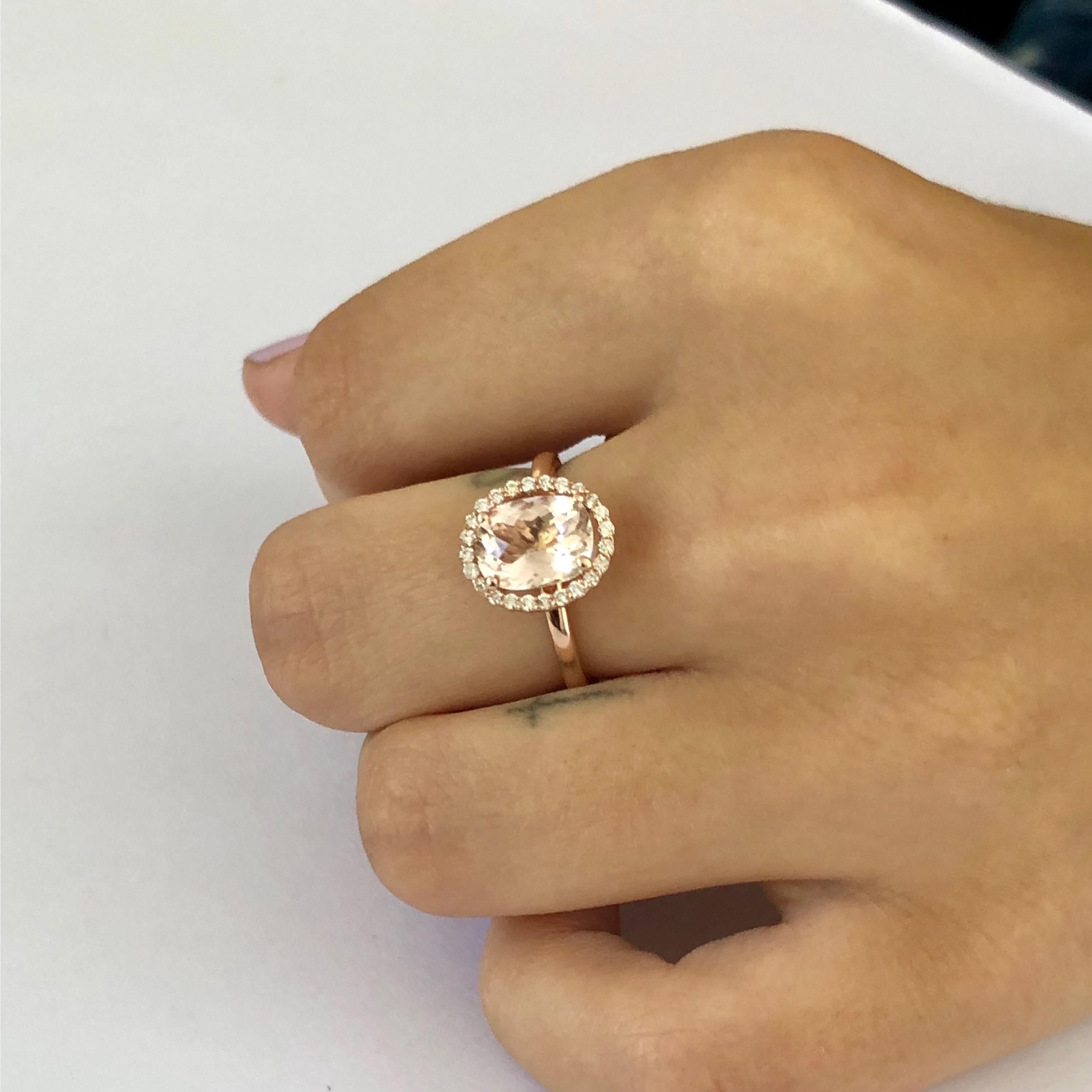 Contemporary Rose Gold Oval Morganite Diamond Cluster Cocktail Ring
