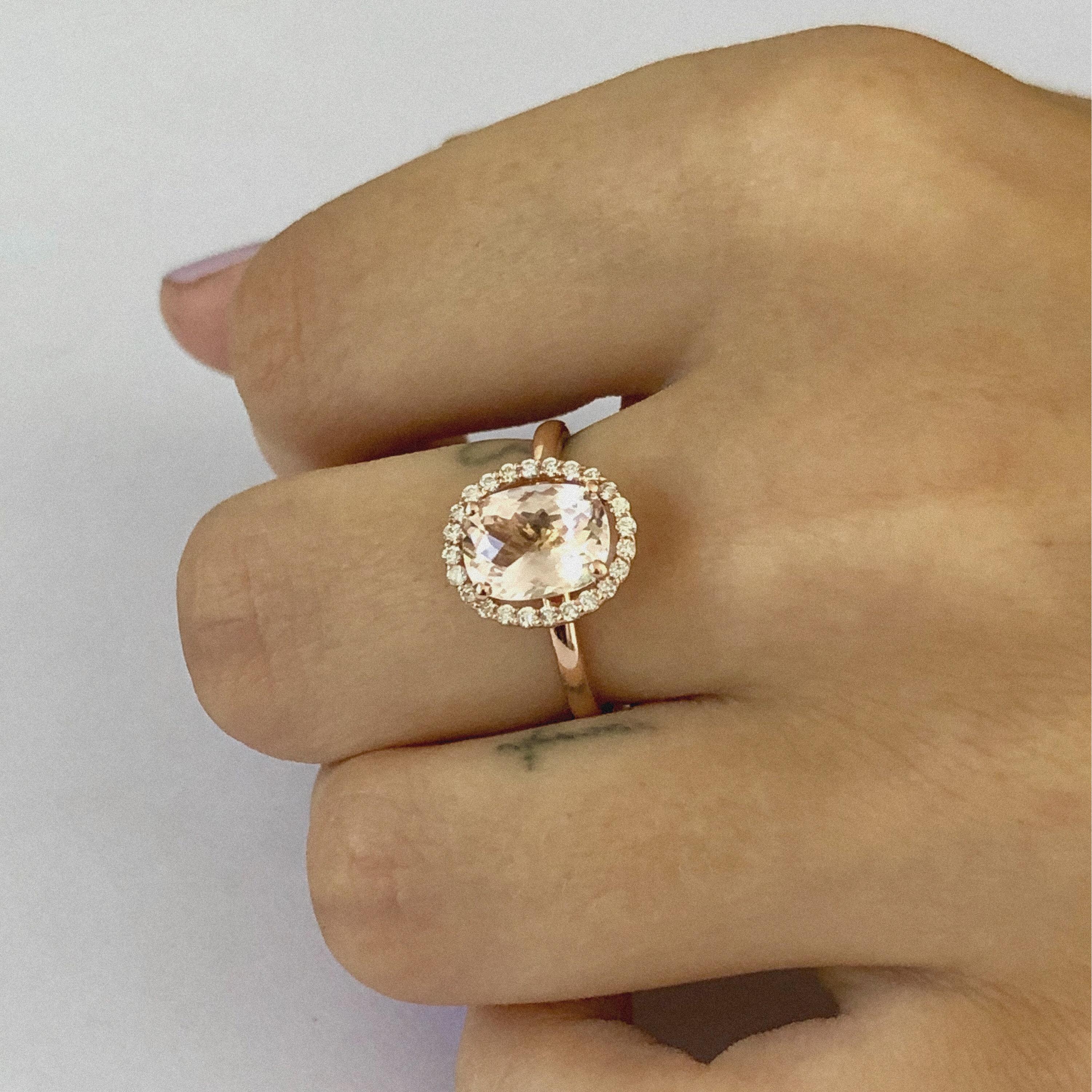 Oval Cut Rose Gold Oval Morganite Diamond Cluster Cocktail Ring