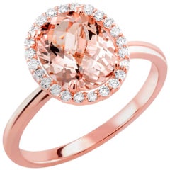 Rose Gold Oval Morganite Diamond Cluster Cocktail Ring