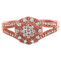 Rose Gold over Silver 1/2 Carat Diamond Halo Cluster Split Shank Cocktail Ring