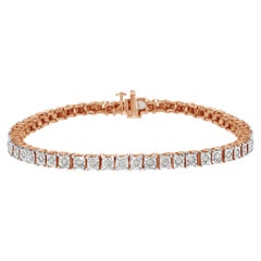Bracelet tennis à monture carrée sertie de diamants 1,0 carat en or rose sur argent