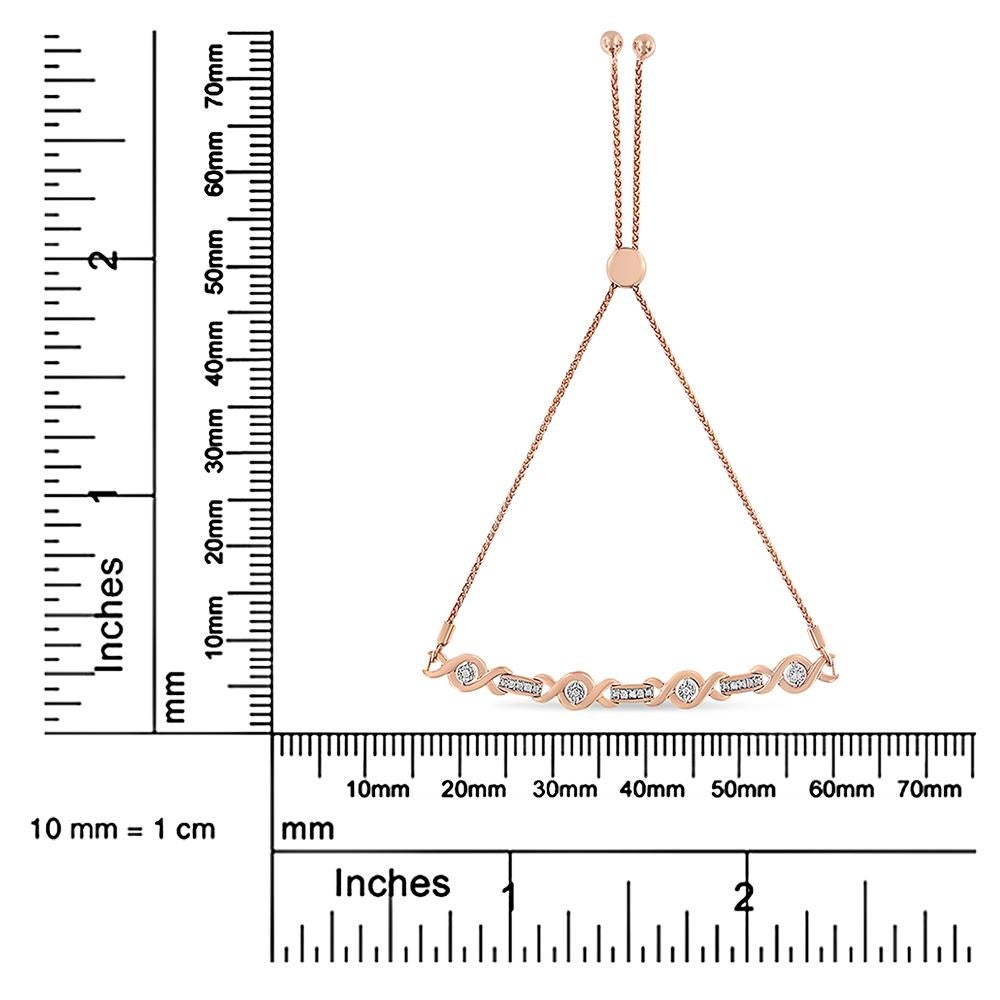 Rose Gold over Silver Channel Set Diamond Accent Twist Adjustable Bolo Bracelet In New Condition For Sale In New York, NY