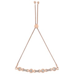 Rose Gold over Silver Channel Set Diamond Accent Twist Adjustable Bolo Bracelet