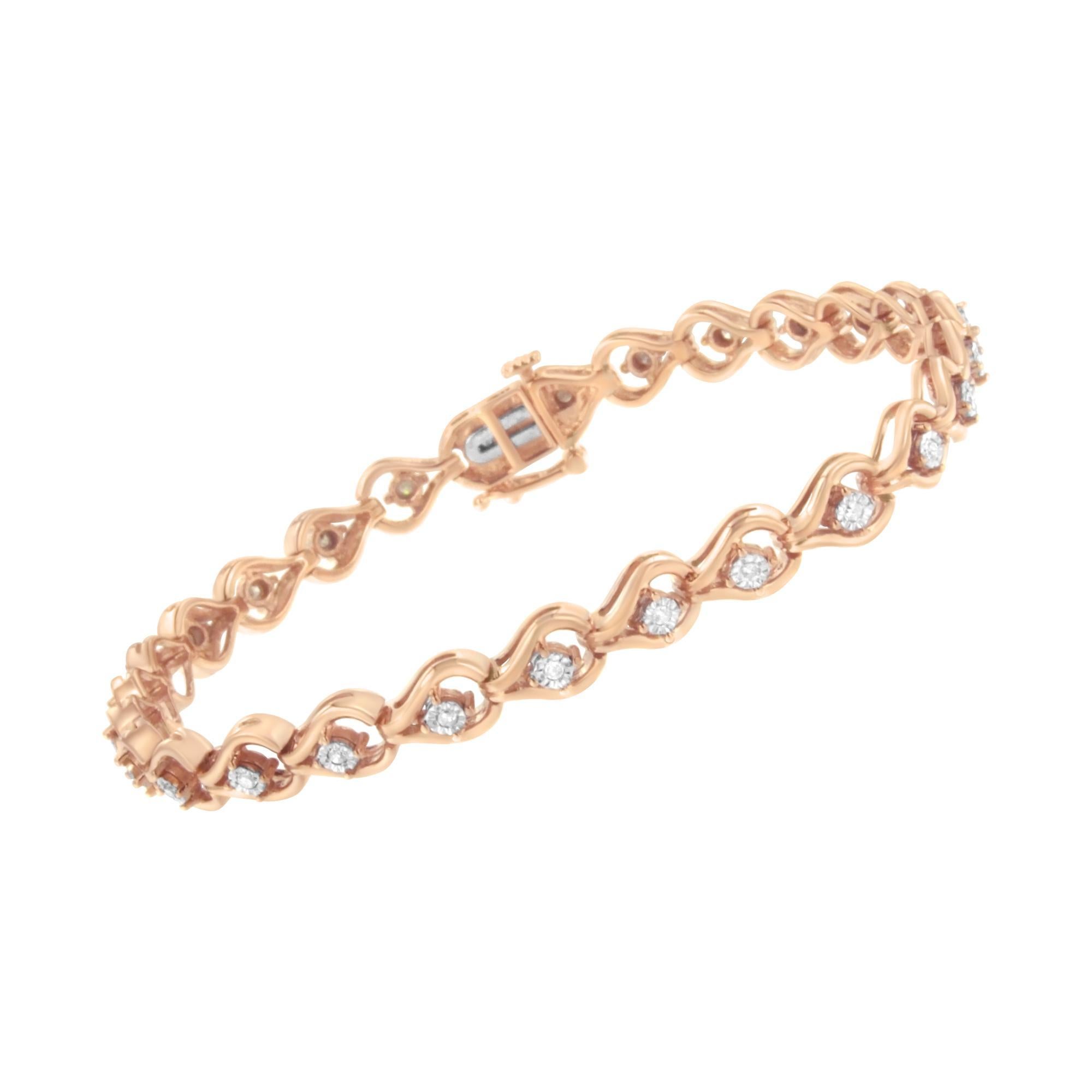 Moderno Bracciale a forma di goccia con diamante da 1/4 di carato in oro rosa e argento sterling in vendita