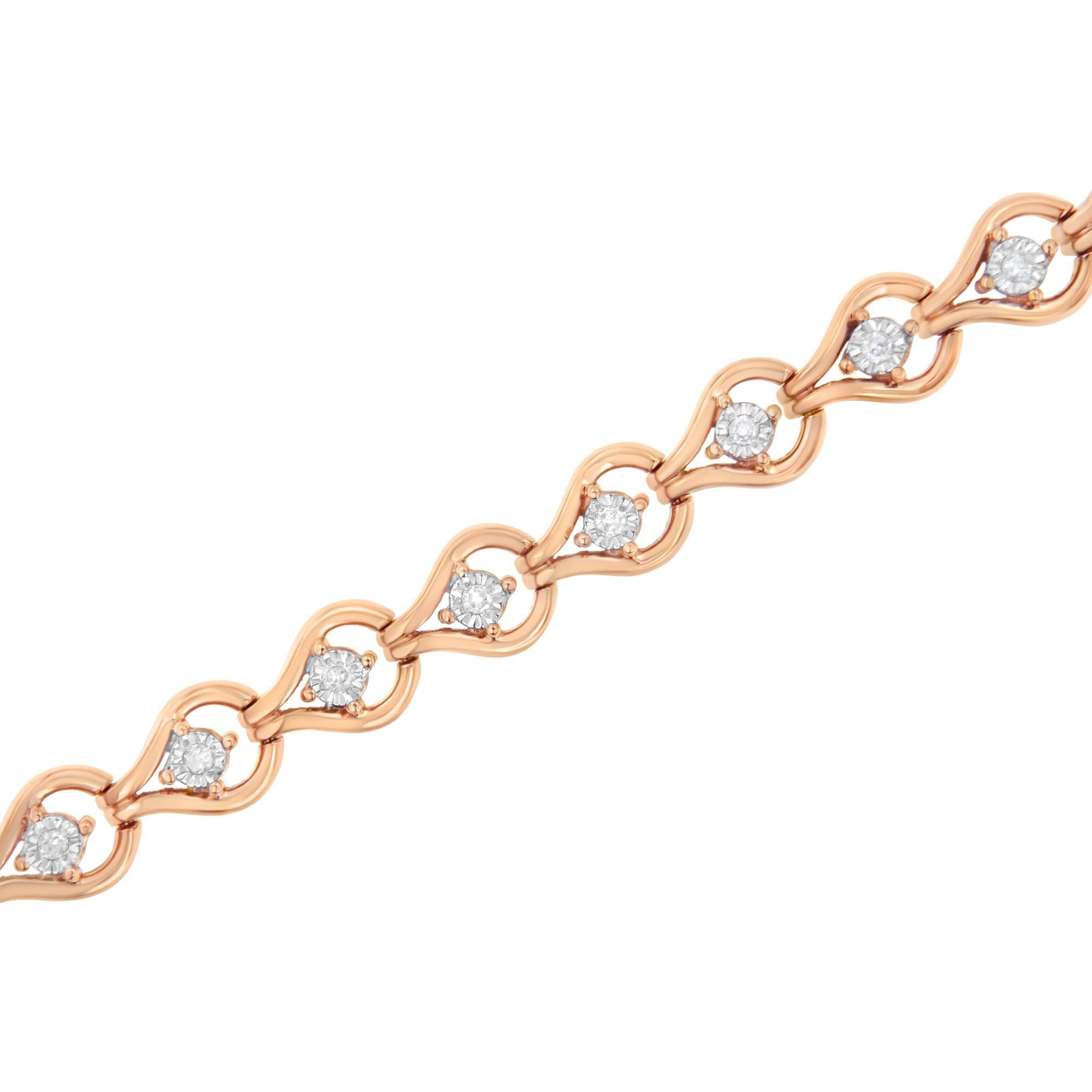Taglio rotondo Bracciale a forma di goccia con diamante da 1/4 di carato in oro rosa e argento sterling in vendita