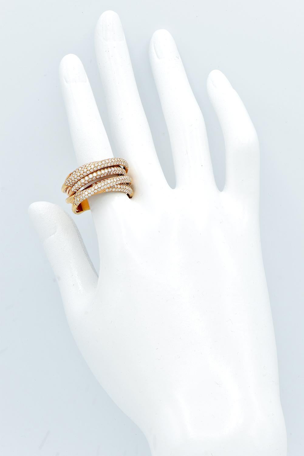 Contemporary Rose Gold Overlap Band Diamond Ring For Sale