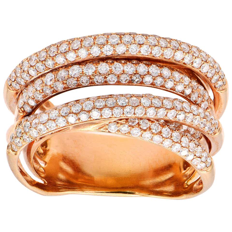 Three-Dimension Pave Diamond Rose Gold Overlapping Band Ring For Sale ...