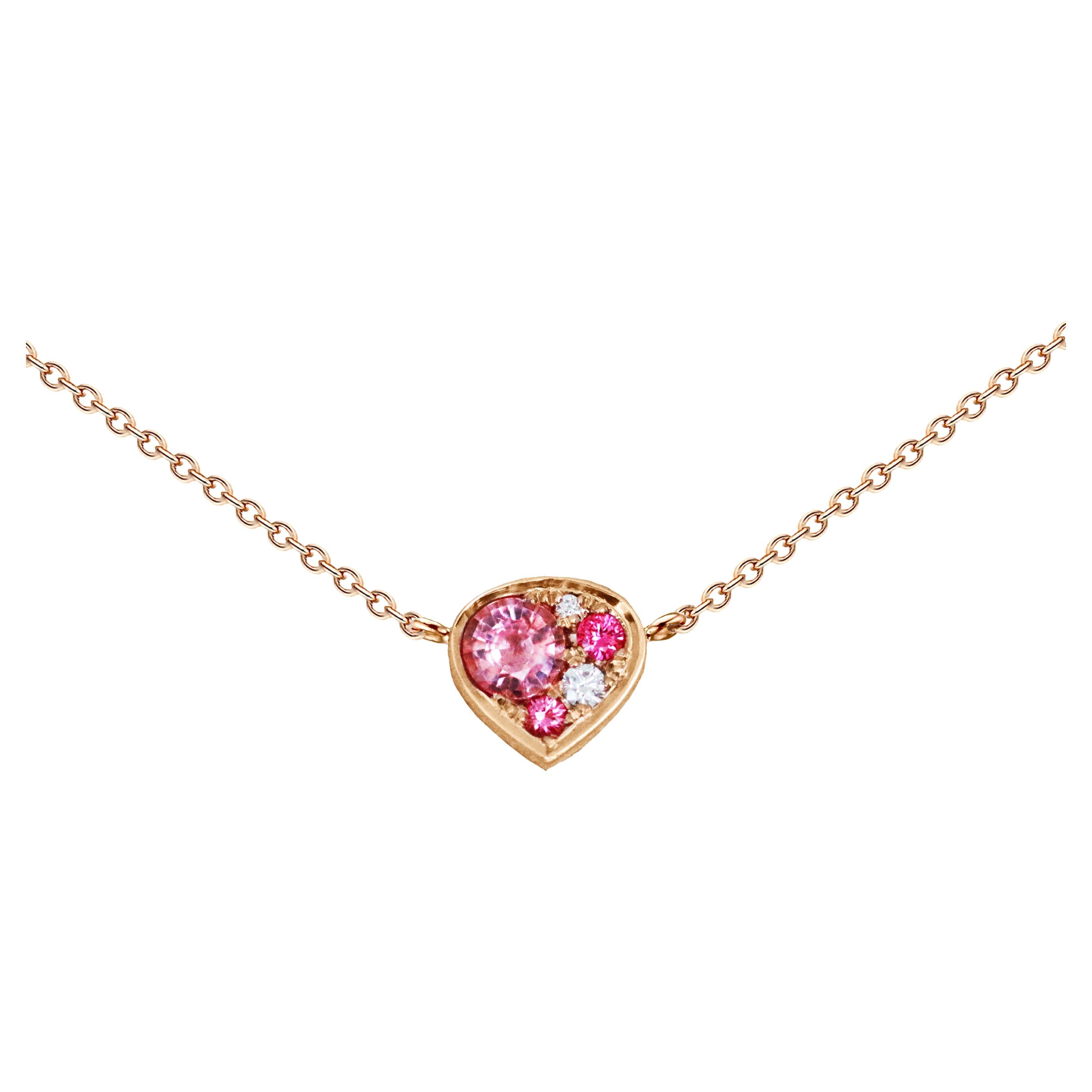 Rose Gold Padparadscha Sapphire Pink Spinel Diamond Pave Pendant Necklace