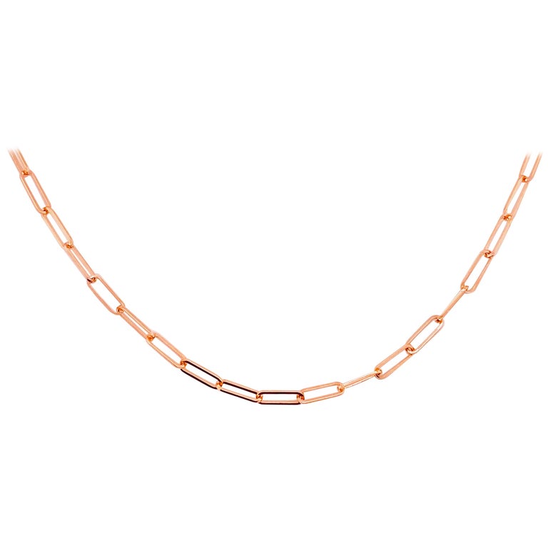 Rose Gold Paper Clip Chain 14 Karat Pink Gold Flat Chain Necklace 2.1