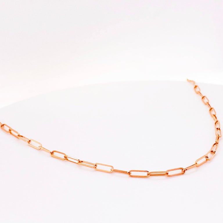 Rose Gold Paper Clip Chain 14 Karat Pink Gold Flat Chain Necklace 2.1