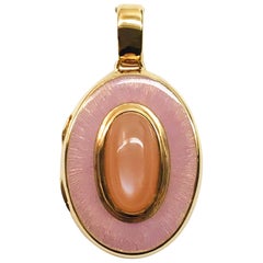 Rose Gold Pastel Orange Moonstone Pink Enamel Locket Pendant