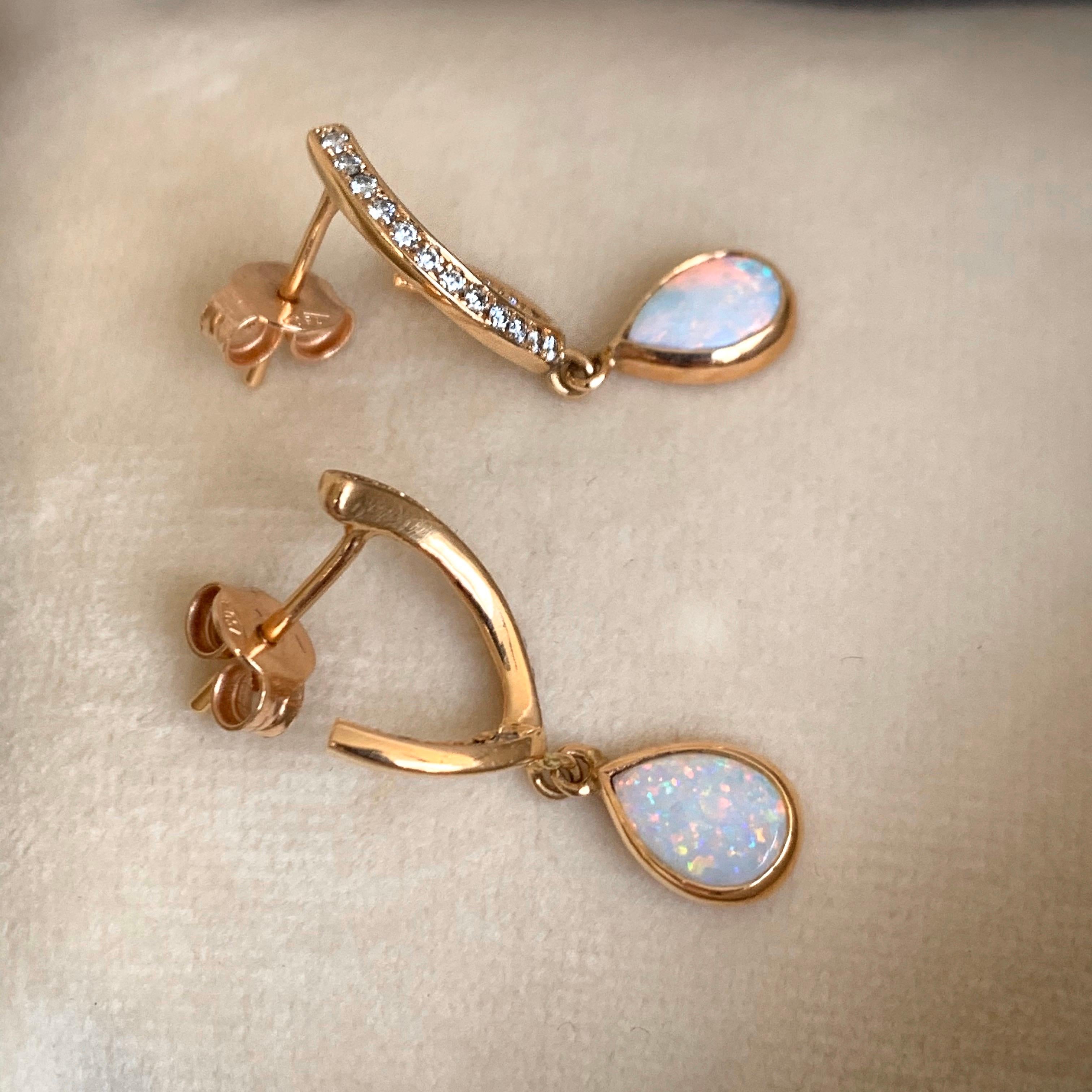 Rose Gold Pave Diamond Opal Drop Earrings 5
