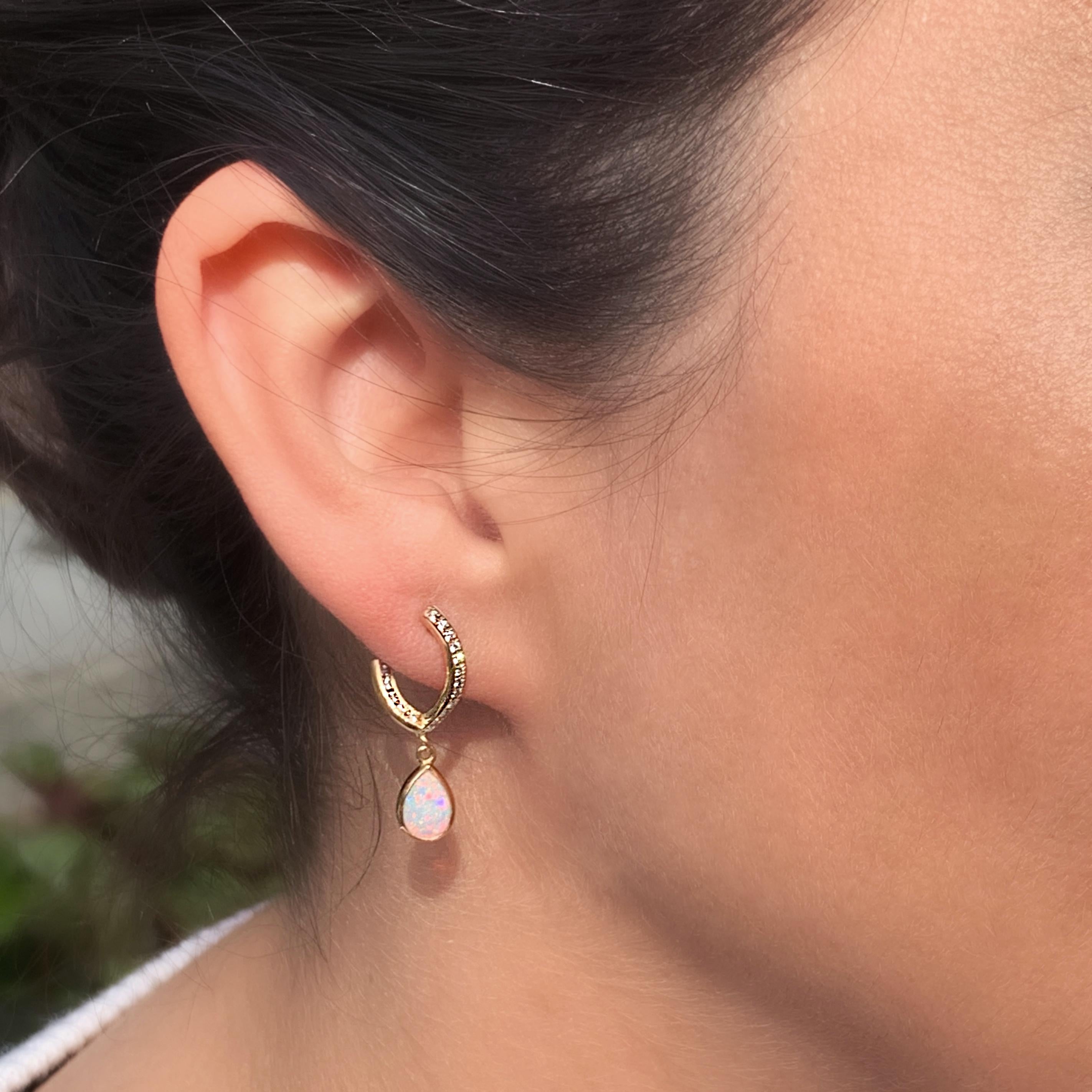 Contemporary Rose Gold Pave Diamond Opal Drop Earrings