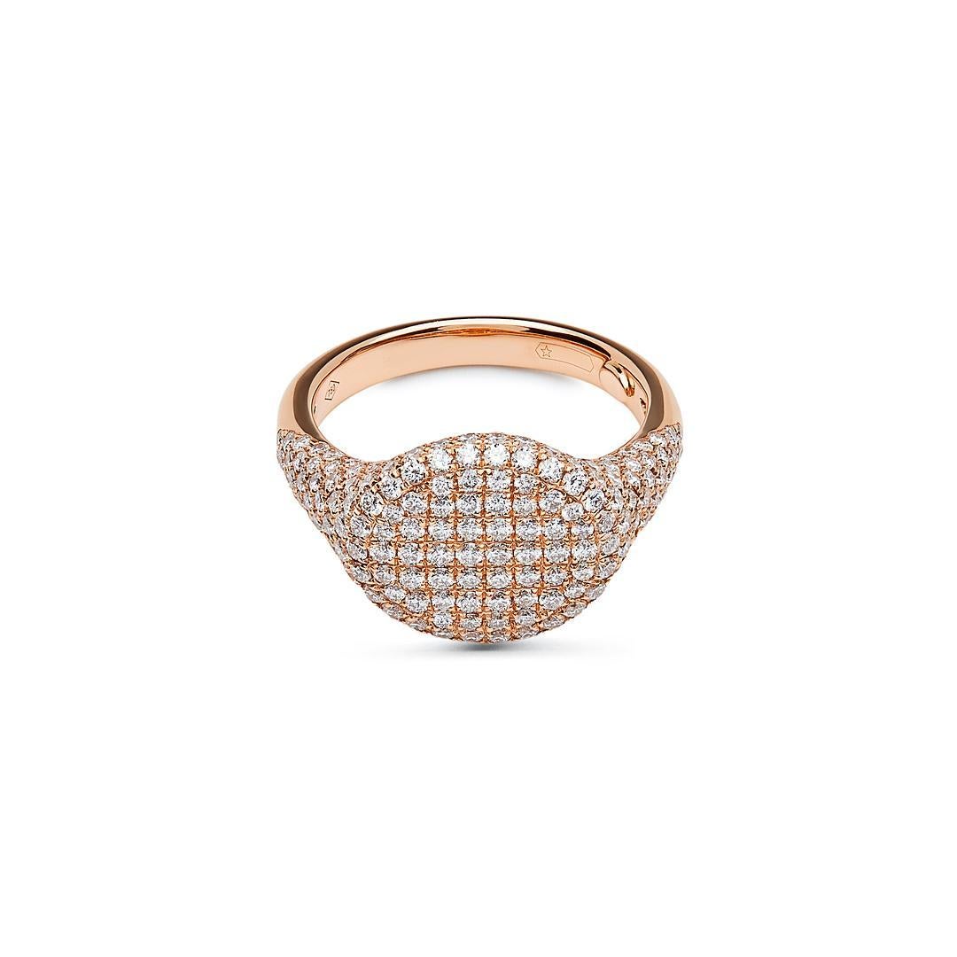 Introducing our Rose Gold Pave Diamond Set Signet Ring. Crafted from luxurious 18-karat rose gold, this exquisite ring is designed to elevate any ensemble. The dazzling pave setting, featuring a total carat weight of 1.61ct, creates a stunning